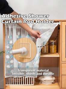 4pcs/2pcs Shower Curtain Rod Hooks, Expandable Rod Brackets, Adhesive No-Drill Window Curtain Rod Holders, Horizontal Rod Curtain Hanging Brackets, Clip Hooks Accessories Bathroom Decor