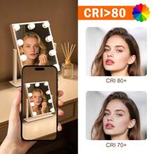 ZMH Espejo de maquillaje iluminado con 9 LED, espejo cosmético pequeño con luz, espejo de mesa giratorio de 360°, 3 modos, espejo de maquillaje con atenuación táctil.