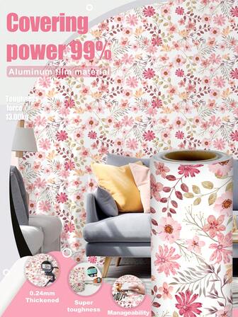 1 Roll 1m/3m/5m Vintage Pink Floral & Leaf Peel And Stick Wallpaper, Removable Vinyl Contact Paper, DIY Home Decor For Bedroom, Kitchen, Living Room, Bathroom, Cabinet, Furniture Renewal Wall Paper Wall Stickers Room Decor Wall Decor Wallpaper Peel And Stick Bathroom Decor