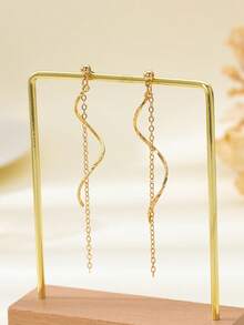 1 Pair Minimalist Metal Tassel Chain Curved Bar Pendant Earrings For Women - Yellow Gold - View 3
