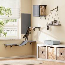 Tomnk Wall Mounted Cat Furniture Set - 5 Pcs Space-Saving Climber With Cat House, Bridge, Steps & Scratcher Board - DIY Wall Shelves Playground For Indoor Cats - Gray - Xám - Xem 1