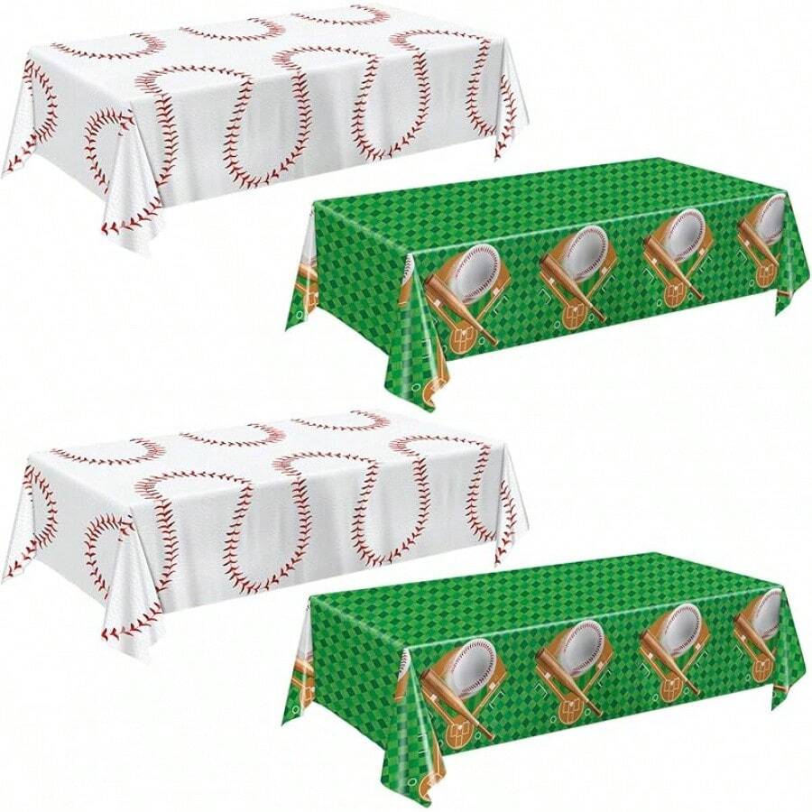 4-Pack Racing Car Tablecloths For Birthday Party Decorations, 54x108 Inch - Baseball - View 1