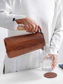 1 Stück 1000ML/33,8oz Vakuumisolierte Flasche, langanhaltend Glaseinlage, Kaffeekanne mit Druckknopfspender und Holzgriff, geeignet für Büro, Hotel, Restaurant, Studentenwohnheim