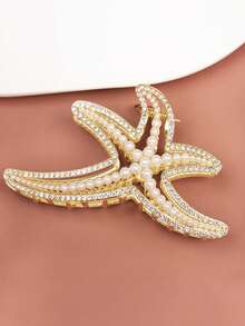 1 件夏季波西米亚风格海星发夹，镶嵌人造珍珠，大号 11 厘米发夹，优雅奢华时尚小众设计女士发饰，百搭海滩配饰美容发夹秋季配饰 - 彩色 - 查看 4