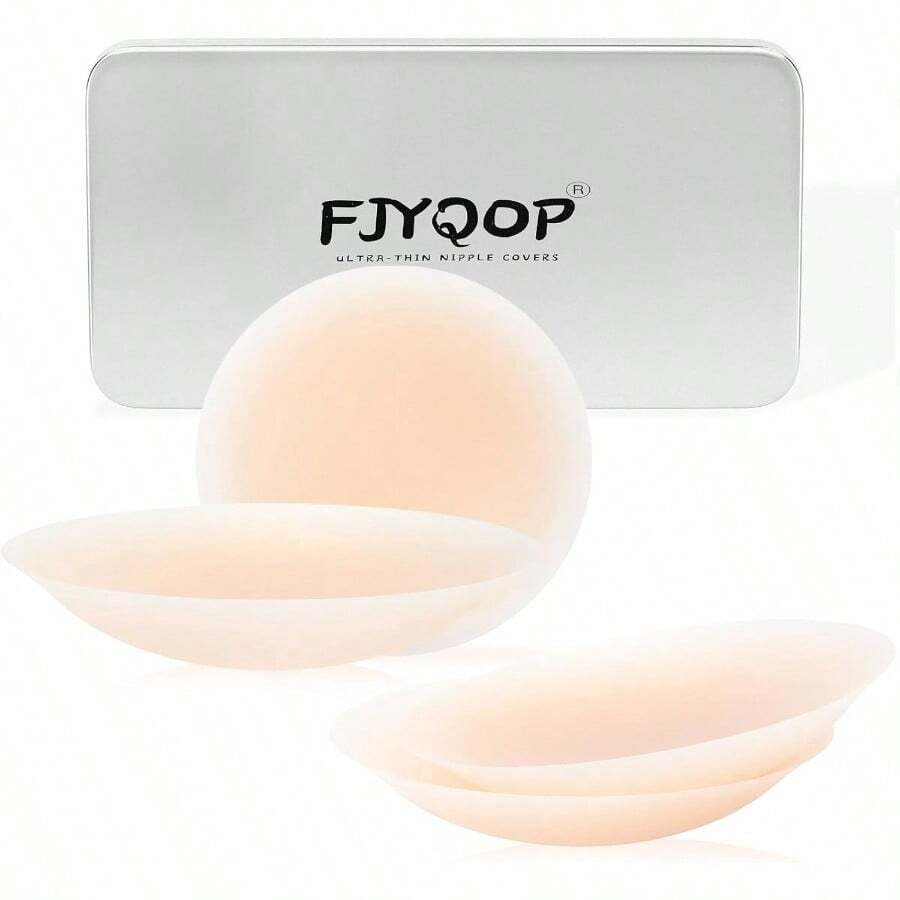 QY Cakes Nipple Covers 2 Pairs UltraThin Adhesive Seamless Nipple Pasties For Women Silicone Reusable Breast Petals 8380 - 奶油 - 查看 1