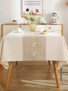 1pc Beige & Coffee Reindeer Pattern Table Cover, Minimalist Nordic Style Table Cloth, Square Tabletop Protective Dust Cover, Suitable For Kitchen, Wedding, Coffee Table, Ideal For Summer & Autumn Events, Table Decor Table Cloth Rectangle - New Year Essentials - For Christmas Gift - Coffee Brown - View 2