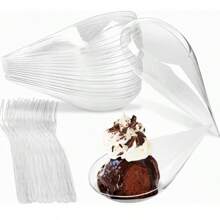 20/100/200 Pieces (Including Fork) Of Mousse Desserts, Cakes, Seasons, Dipping Sauces, Snacks, Parties, Birthdays, Weddings, Afternoon Tea, Desserts, Transparent Colored Cups, Suitable For Festivals And Birthday Celebrations