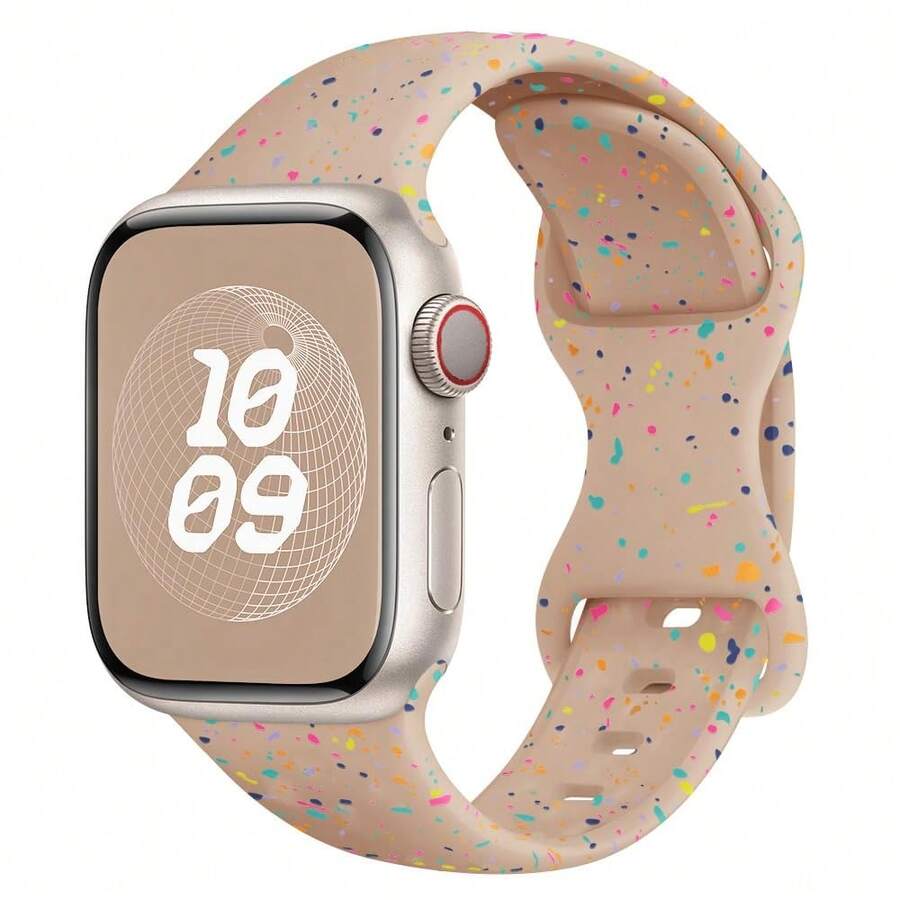 38mm、40mm、41mm、42mm、44mm、45mm、46mm、49mm 表带,男女通用彩色闪光软硅胶表带,兼容 Ultra、SE、11、10、9、8、7、6、5、4、3、2、1 系列 - 奶茶 - 查看 1