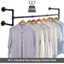 HUOMAQFAN Industrial Pipe Clothes Rack 40 Inch, Wall Mounted Black Iron Clothing Rack, Heavy Duty Space Saving Garment Rod For Closet, Laundry Room, Bedroom And Modern Home Decor - màu đen - Xem 11