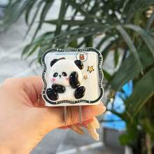五合一套装：3D熊猫卡通软壳，防刮防摔，兼容苹果20W/18W快充，兼容 14/15/16，1.5米数据线（带卷线器） - 黑色 - 查看 5