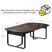 8FT Conference Table, 94.5L X 47.3W X 29.5H Inches Boat Shaped Meeting Table With Rectangle Grommet, Modern Seminar Boardroom Table For Office Conference Room (8ft, Walnut & Black) - Black - View 2