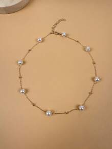 1pc Fashionable & Delicate French Style Gauzy, Versatile Faux Pearl Women Necklace (Length Is Cut According To Size, Bead Quantity Is Not Fixed)