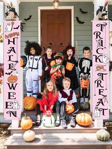 Cartel de bienvenida de telaraña de araña espeluznante rosa para decoración colgante de interiores y exteriores, decoraciones de pared y fiestas - Baby Shower - Multicolor - Ver 4