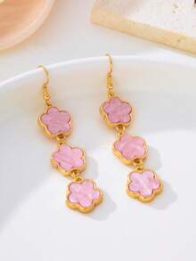 1 Pair Fashionable Classic Light Pink Lucky Clover Pendant Earrings For Women - Pink - View 2