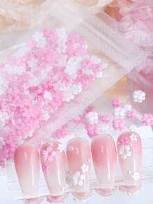 400 piezas Conjunto de decoraciones de uñas de flor acrílica blanca y rosa, accesorios de rhinestone para uñas, joyería para uñas, suministros para uñas - Multicolor - Ver 4