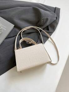 Bolso de mano unicolor de moda en miniatura con solapa de PU - Beis - Ver 7