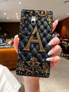 New Letter A Pattern Matte Texture Phone Case, Anti-Fall Anti-Scratch Anti-Fingerprint Black TPU Soft Shell, Camera Lens Protection Compatible With Samsung, Redmi, OPPO, VIVO Waterproof Shockproof