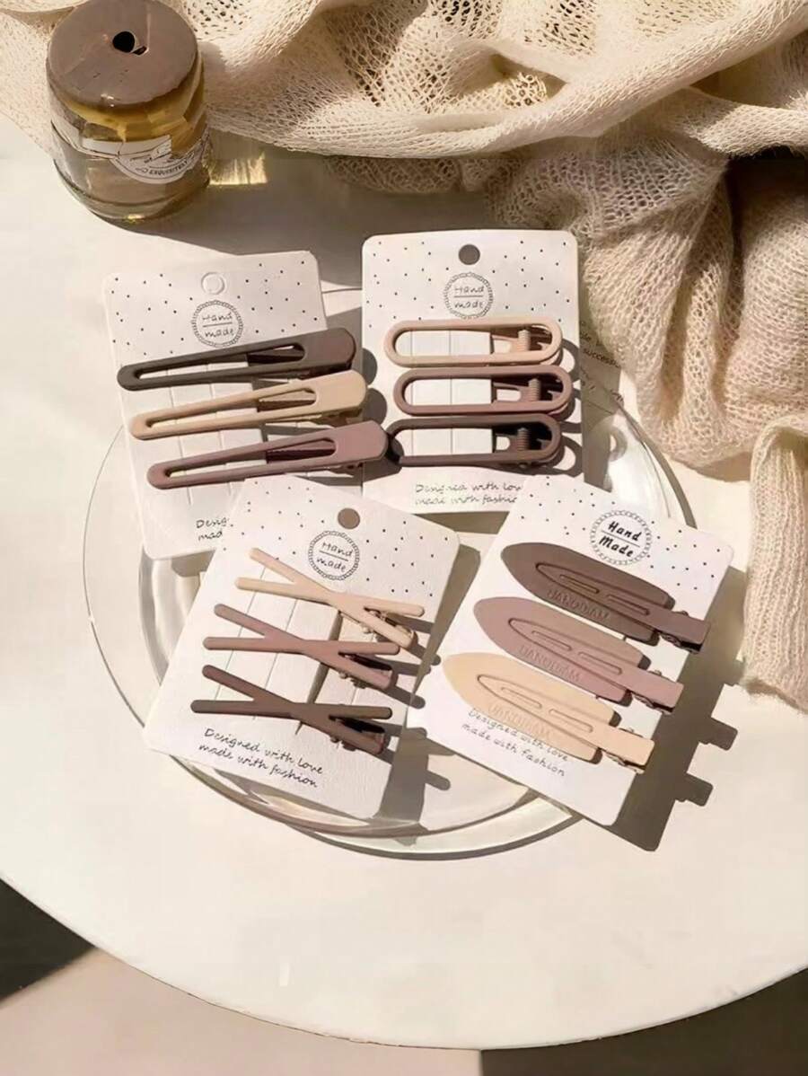 12个咖啡色可爱时尚发夹，适合短发日常佩戴，包括爪夹、发爪、发卡、发夹等，是理想的发饰。 - 彩色 - 查看 1