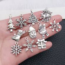 1 paquete de dijes de copo de nieve de aleación en color plata antigua, colgantes de copos de nieve navideños para manualidades, fabricación de joyas, accesorios DIY para collares y pulseras - Plata antigua - Ver 3