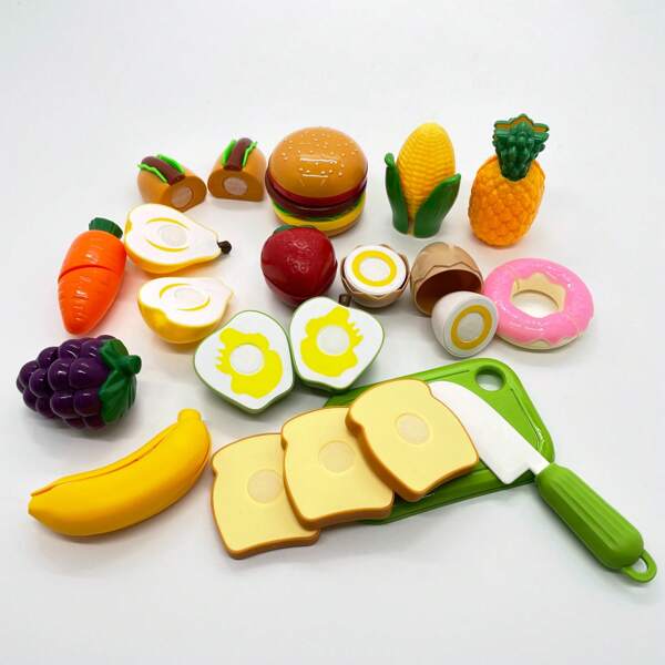 3+ Kids Fruit Cutting Toy Set - Safe Plastic Play Food, Pretend Cutting Kitchen Toys For Toddlers