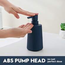 1pc Striped Soap Dispenser, Modern Plastic Round Shape, For Bathroom Hand Wash And Kitchen Dish Soap, Liquid Refillable Bottle - Lilac Blue - View 3