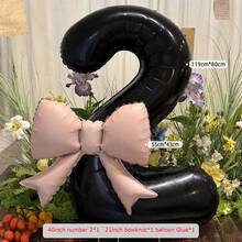 1 套 40 英寸黑色数字铝箔气球配粉色蝴蝶结气球套装生日派对装饰周年纪念装饰 - 黑色 - 查看 18