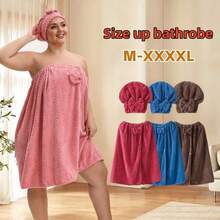 1 Set Bathrobe & Hair Towel, Plus Size Up To 300lbs, Large Absorbent Bathrobe & Wrap Skirt