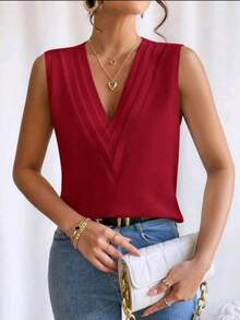 Women's Classic Sleeveless V-Neck Tank Top Simple Versatile And Elegant Simple Everyday V-Neck - Đỏ - Xem 1