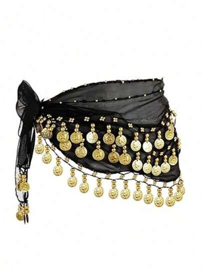 1 件肚皮舞腰链服装，金属网腰裙配饰，硬币舞蹈腰带，波西米亚风格