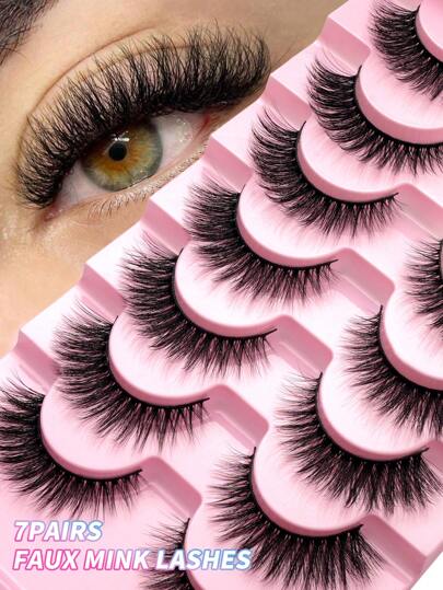 Brand New 7 Pairs/Sets Short 5D Mink False Eyelashes, Russian Dd Curling, Handmade Natural Fluffy Slender Thick Full Eyelashes, Wholesale For Eye Makeup Strip Lashes,Lashes,Eyelashes,Fake Lashes