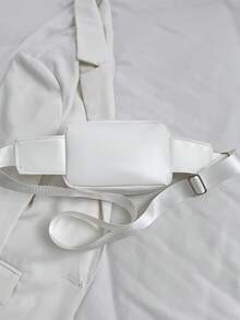 Túi đeo ngực mini thời trang bằng vải PU màu trơn, phong cách thể thao đa năng, tối giản, giản dị dành cho nam, túi đựng điện thoại đa năng và ví đựng tiền xu - trắng - Xem 3