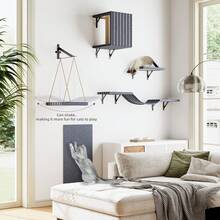Tomnk Wall Mounted Cat Furniture Set - 5 Pcs Space-Saving Climber With Cat House, Bridge, Steps & Scratcher Board - DIY Wall Shelves Playground For Indoor Cats - Gray - Xám - Xem 2