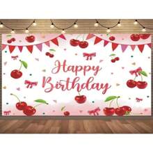 1pc Happy Birthday Backdrop Decoration Red Cherry Bow Sweet Banner Suitable For Birthday Party Cake Table Decoration Photo Booth Photography Background Props. Multiple Sizes, Multi-Purpose Men And Women Party Backdrop Cloth - Suitable For Universal Decorations In All Seasons, Indoor And Outdoor Decorations, Photography Studios, Garden Decorations, Party Decorations And Phone Booths.