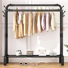 Heavy Duty Clothing Garment Rack Sturdy Clothes Organizer Double Rails Hanger - 黑色不含輪子 - 查看 1