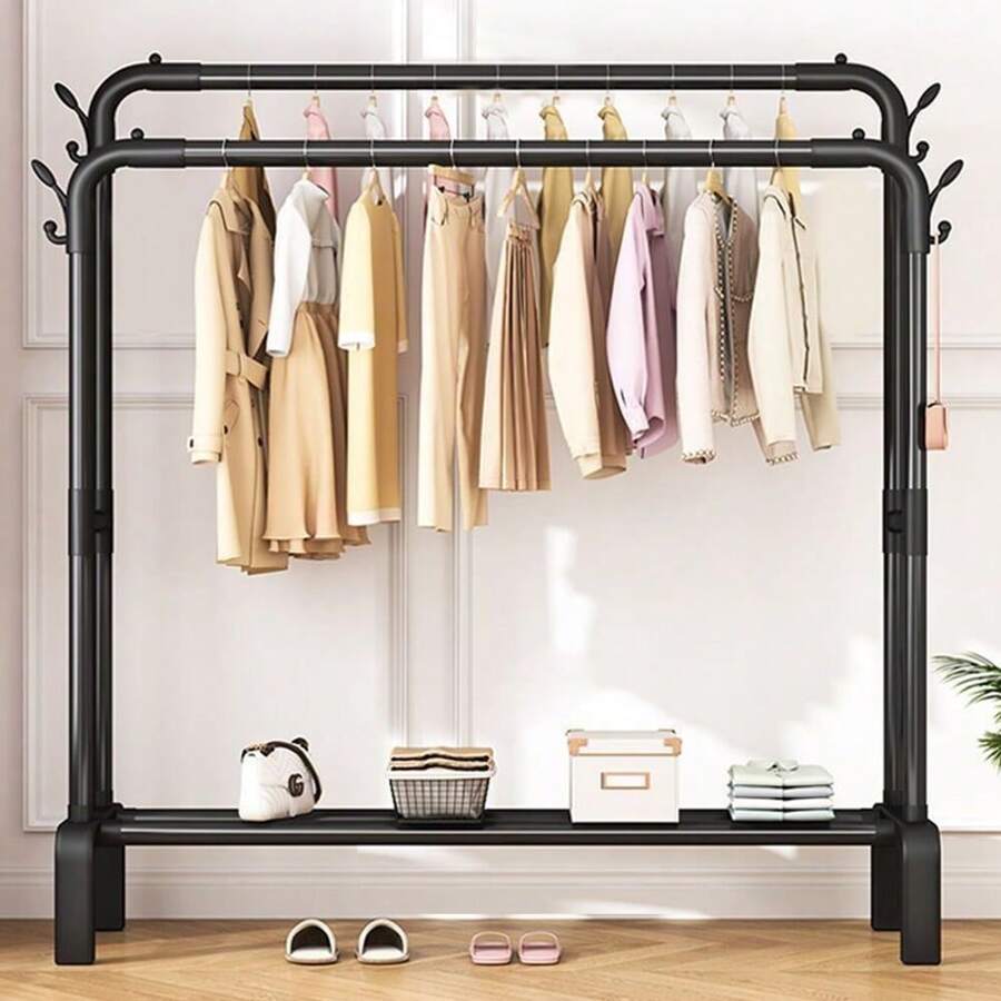 Heavy Duty Clothing Garment Rack Sturdy Clothes Organizer Double Rails Hanger - 黑色不含輪子 - 查看 1