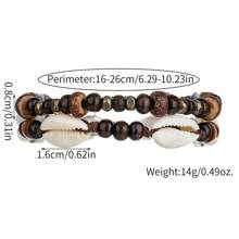 2pcs Men's Summer Holiday Natural Coconut Shell Wood Bead Shell Beaded Adjustable Anklet, Suitable For Vacation, Father's Gift Or Couples Gift