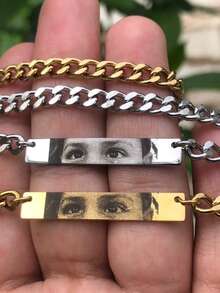 Personalized Photo Necklace, Stainless Steel Chain Laser Engraved Eye Photo Necklace,Custom Engraved Couple Photo Necklaces, Fashion Style Eye Image , Couple Gift Jewelry. Valentine's Day Gifts ,Mother's Day Gifts, Father's Day Gifts - Multicolor - View 8