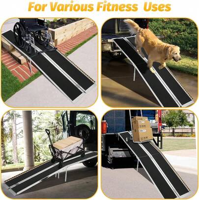 strundghti 2/3/4/5/6/7/8/9/10 FT Portable Wheelchair Ramp, Wheel Chair Ramps For Homes WithTran-SitionPlate, Aluminum Wheelchair Ramp With Non-Skid Surface And Reflective Strips