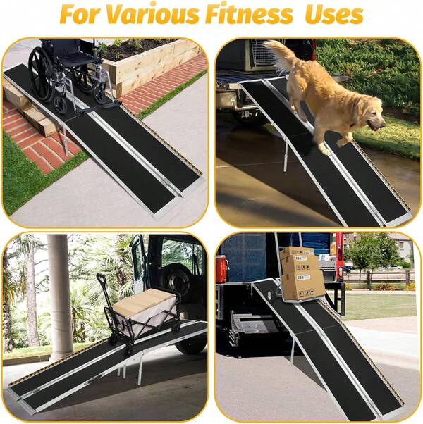 strundghti 2/3/4/5/6/7/8/9/10 FT Portable Wheelchair Ramp, Wheel Chair Ramps For Homes WithTran-SitionPlate, Aluminum Wheelchair Ramp With Non-Skid Surface And Reflective Strips