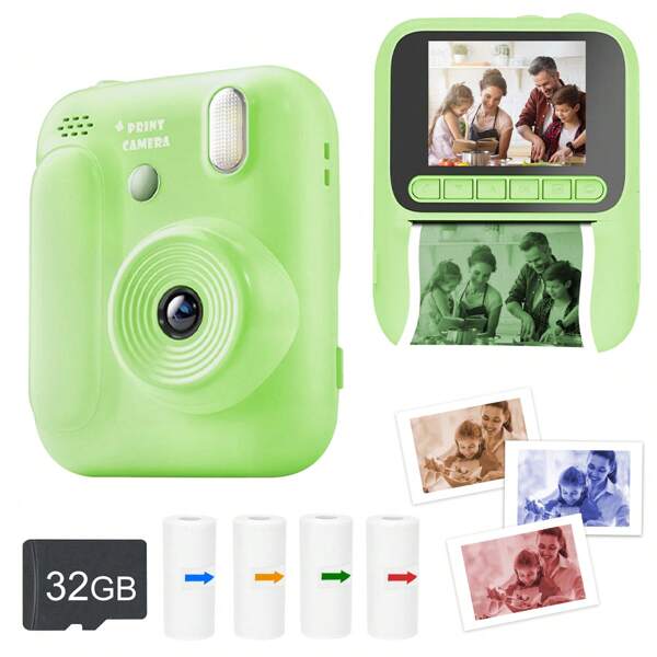 Kids Instant Print Camera With 8X Zoom & 1080P HD Video – Portable Selfie Photo Printer, Built-In Flash, 4 Rolls Color Paper (Red/Blue/Orange/Green), Fun Gift For Christmas, Halloween & Birthdays