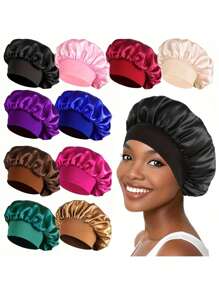 Awegeo 1/2/4/6/8 Piezas Gorro de mujer de unicolor de satén, gorro de dormir casual y cómodo
