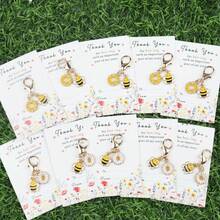 10pcs "Thank You For Being Such An Important Part Of My Story" Encouragement Card With Bee And Daisy Flower Keychain Set, Perfect Inspirational Gift For Family, Teachers, And Team Members - Multicolor - View 8