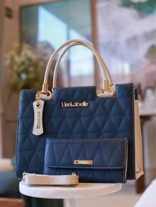 Chic Women's Bag Kit With Embroidered Wallet, Adjustable Strap, Fine Details, Uselabelle 70% OFF - 藍色 - 查看 2
