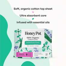 The Honey Pot Company 100% Organic Cotton Cover Cooling Herbal Infusion Regular Pads - 20ct - 1 - 查看 10