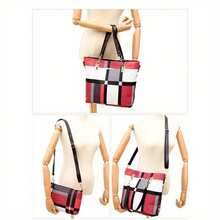 6-Piece Women's Bag Set - PU Tote, Plaid Purse, Satchel Shoulder Bag - màu đen - Xem 3