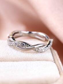 Vanel 1pc Elegant Minimalist Women's Wedding Ring, Inlaid With Sparkling Synthetic Cubic Zirconia, Silver-Plated Design, Suitable For Daily Wear, Parties, Weddings And Special Occasions, Versatile Jewelry, Ideal Gift For Valentine's Day And Christmas