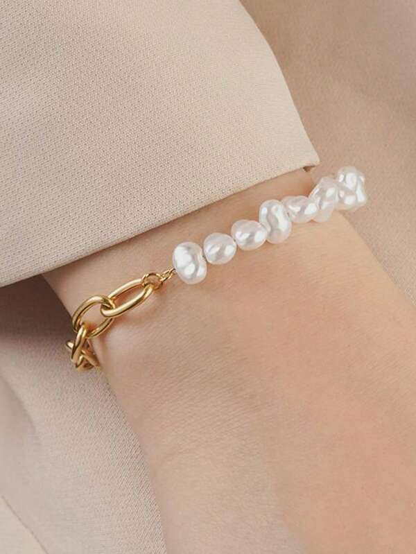 1pc Stainless Steel Beaded Pendant Carabiner Chain Bracelet, Suitable For Women's Daily Wear, Party, Valentine's Day Gift, Waterproof Jewelry Accessory; Women's Fashion Necklace Suitable For Daily Wear, Holiday Gift; Women's Jewelry Necklace Suitable For Daily Wear, Simple And Elegant Personality Necklace, Unisex Jewelry Can Be Matched With Daily Clothes, Beach, Date, Music Festival, Party