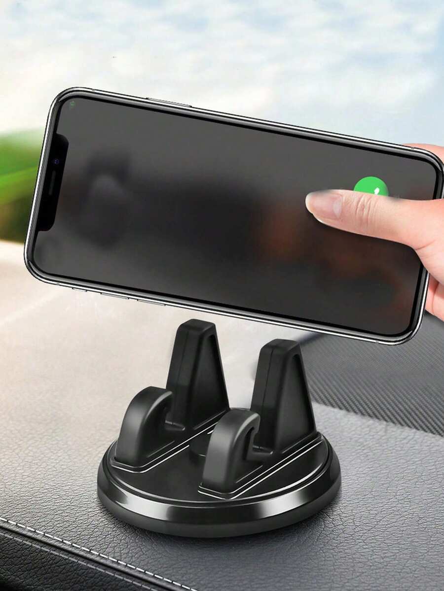1pc Black Multifunctional Rotatable Car Dashboard Phone Holder, 360° Rotating Car Phone Clip Mount, Adhesive Navigation Bracket - Black - View 1