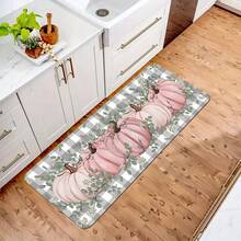 1/2 pièces Tapis de sol d'automne et de Thanksgiving, tapis de sol de cuisine avec motif de citrouille rose sur fond à carreaux gris-blanc classique. Convient pour la décoration de fête, la cuisine, la salle de bain, la chambre, la cuisine et la salle à manger, les décorations de Thanksgiving, l'aménagement festif du sol - Multicolore - Voir 13