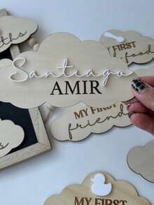 Cloud Baby 每月里程碑标记，1-12 个月婴儿里程碑卡，每月木制里程碑圆盘，个性化月份婴儿亚克力标志 - 彩色 - 查看 11